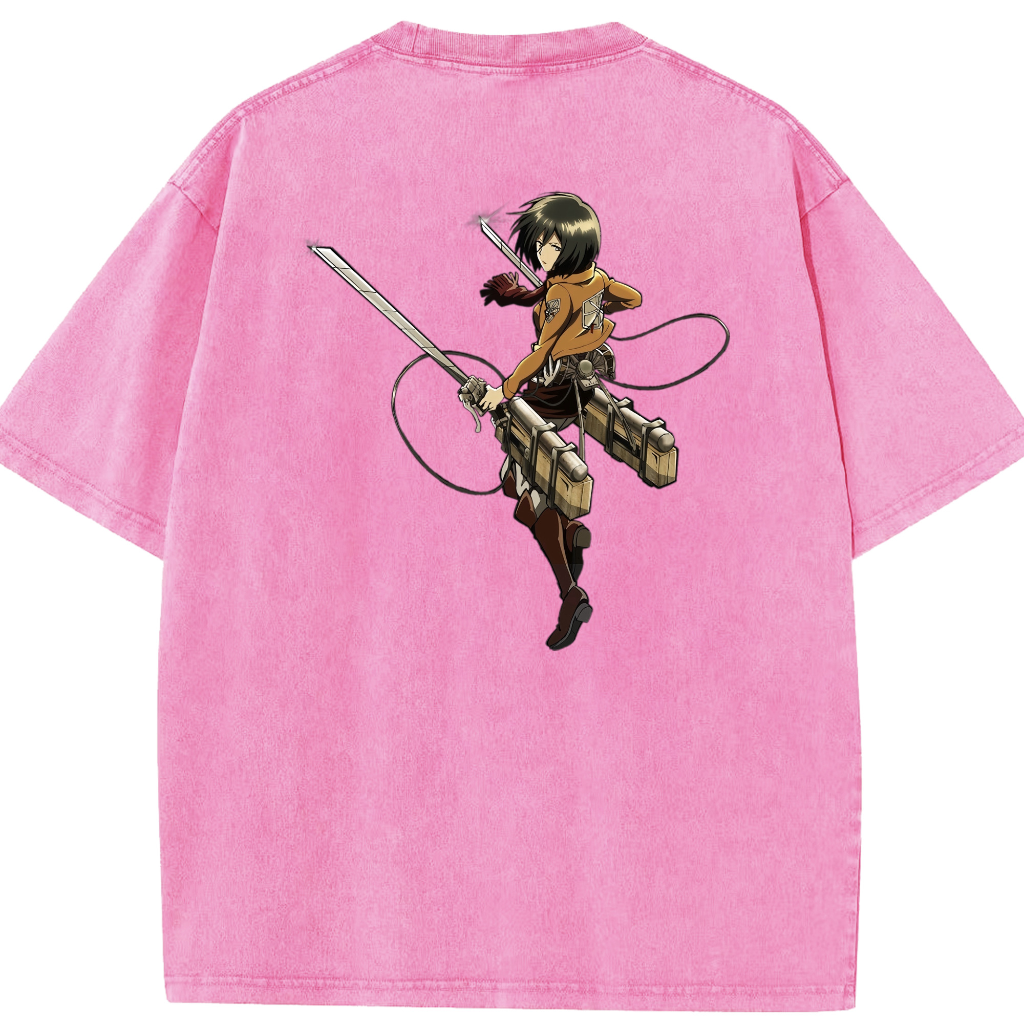 （画像用） 進撃の巨人 ミカサ·アッカーマン Attack on Titan Mikasa Ackerman 綿100% ヴィンテージ風 半袖Tシャツ（背面プリント）